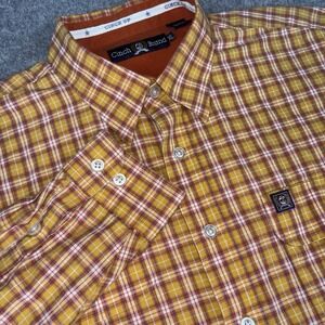 Cinch Shirt Mens Xl Long Sleeve Button Down Orange Western Rodeo Plaid Cowboy